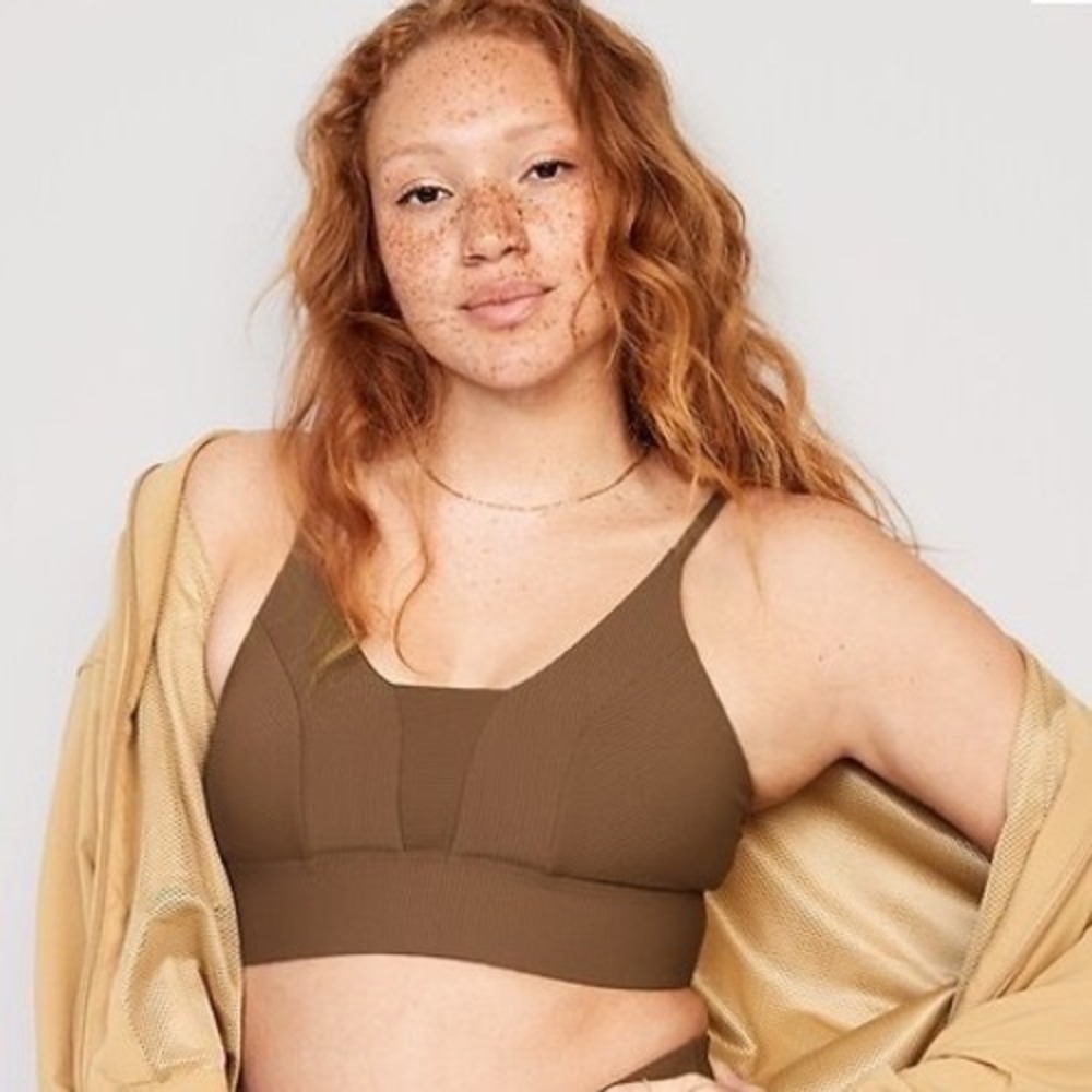 Old Navy Active Powersoft Ribbed‎ Seamless Sports Bra Top Brown XXL